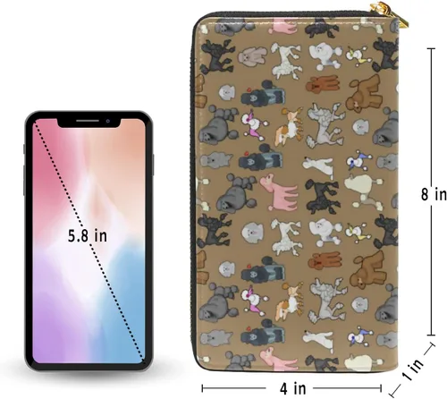 Miniatura 5 de Cartera larga para mujer, monedero con cremallera, cartera de cuero, Poodle, Cartera con cremallera