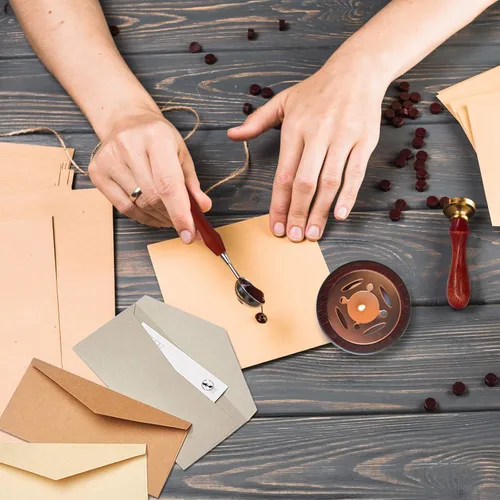 Miniatura 6 de Kit de sellos de cera con caja de regalo, 48 colores, 1200 piezas de cuentas de cera de sellado con 2 piezas de sellos, calentador, cuchara