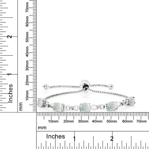 Miniatura 80 de Gem Stone King Pulsera de tenis de diamantes cultivados en laboratorio con piedra natal de 3-6 quilates para mujer, plata de ley 925, ovalada