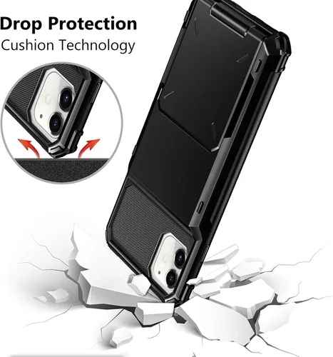 Miniatura 4 de Vofolen Funda compatible con iPhone 12, cartera 5G, 4 ranuras para tarjetas, tarjetero con bolsillo oculto, doble capa, cubierta trasera protectora