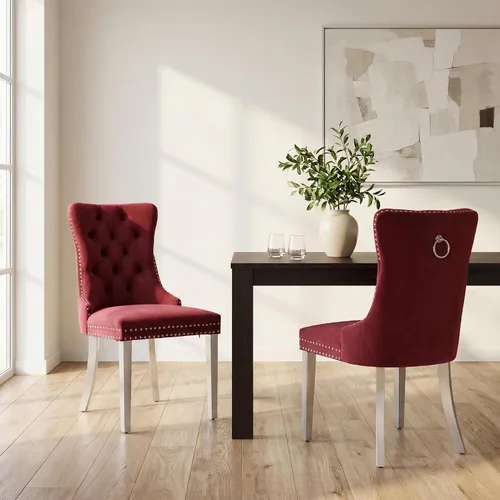 Miniatura 16 de OVENTA Juego de 4 sillas de comedor modernas tapizadas copetudas, terciopelo negro y gris y cuero con patas de madera maciza, sillas de cocina