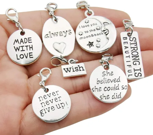 Miniatura 2 de WOCRAFT 20 piezas de suministros de manualidades hechos a mano surtidos de plata antigua inspiración, palabras colgantes colgantes con cierre