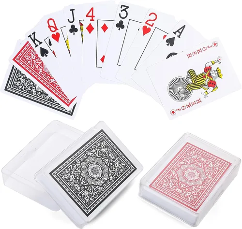 Miniatura 9 de LotFancy Tarjetas de juego de plástico, 2 barajas, tarjetas de póquer negras frescas con fundas de plástico, impermeables, índice estándar