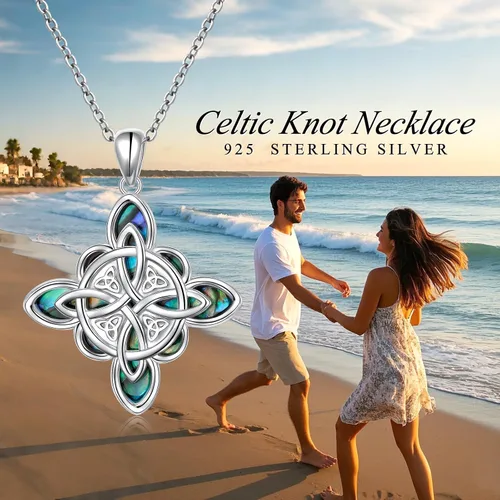Miniatura 76 de FLYOW Collar con colgante de nudo celta de plata de ley 925 de buena suerte irlandés para mujer, regalo de cumpleaños y graduación