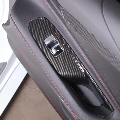 Miniatura 5 de Cubierta para interruptor de elevación de ventana compatible con Chevrolet Corvette C8 2020-2023, accesorios C8 (patrón de fibra de carbono)
