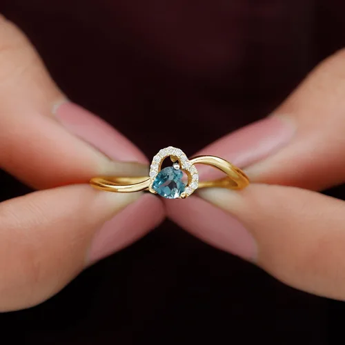 Miniatura 13 de Anillo de derivación de corazón con topacio azul natural de Londres, calidad AAA, joyería de promesa para ella