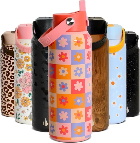 Miniatura 54 de Elemental Botella de agua aislada de 24 onzas con popote, botellas de agua con núcleo de acero inoxidable 100% a prueba de fugas para viajes, Beige