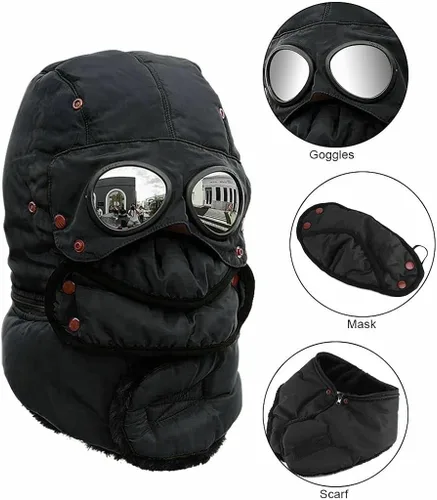 Miniatura 3 de Winter Thermal Trapper Hat with Glasses Winter Cycling Windproof Ski Mask Cap