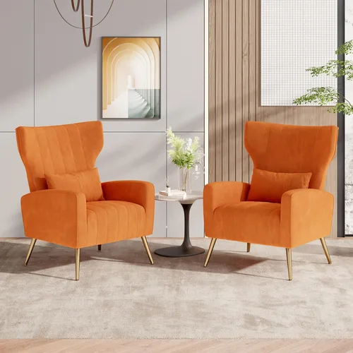 Miniatura 17 de Nalupatio Sillas decorativas de terciopelo, moderno sillón con respaldo alto con almohada lumbar, sillón tapizado de respaldo alto con patas de Beige