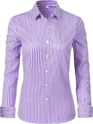 Miniatura 21 de Ruisin - Camisas supersuaves sin arrugas y con botones para mujer, unicolor, manga larga, diseño a rayas, estilo formal, blusa de vestir