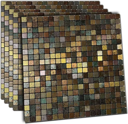 XUANINY Azulejos Adhesivos de Pared para Cocina, Baño, Chimenea, Mosaico de Aluminio Metálico Autoadhesivo (12"x12") (5, Estampado Amarillo y Verde)