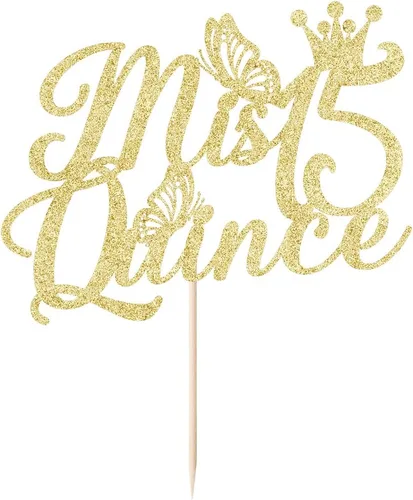 Miniatura 2 de Kaoenla Mis membrillo 15 para tartas dorado con purpurina para cumpleaños 15, saludos a los 15 años, quinceañera, decoraciones de feliz cumpleaños