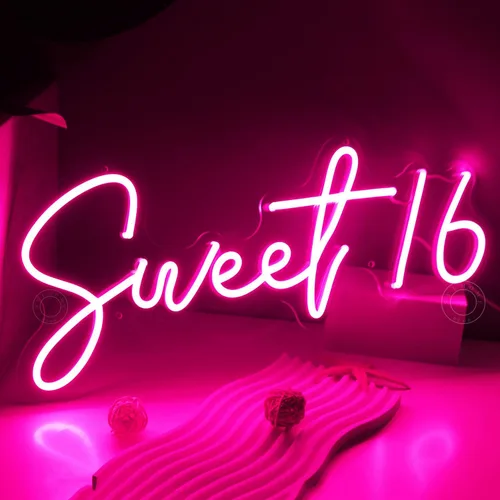 SYLHOME Pink Sweet - Letrero de luz de neón con 16 luces LED de 17 x 7.3 pulgadas, 5 V, para dormitorio de niñas y adultos, decoración de pared con