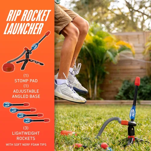 Miniatura 2 de Lanzador de cohetes de juguete NERF para niños - Cohetes de salto Rip Rocket + Lanzador - Juego para niños y niñas con plataforma de pisada + juego