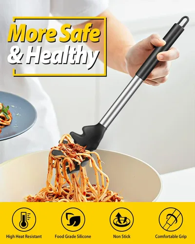 Miniatura 3 de Paquete de 2 tenedores de silicona para pasta, servidor de cuchara de fideos resistente al calor, colador de espagueti sin BPA, las mejores
