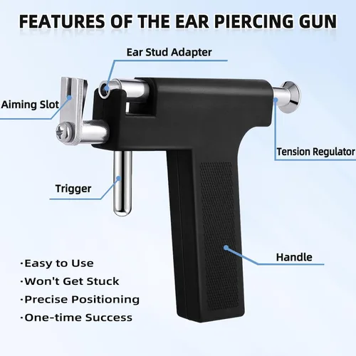 Miniatura 4 de Kit de Pistola Perforadora de Orejas Automática con 18 Pares de Aretes de Circonia Cúbica, Herramientas de Perforación con Pistola Multiusos