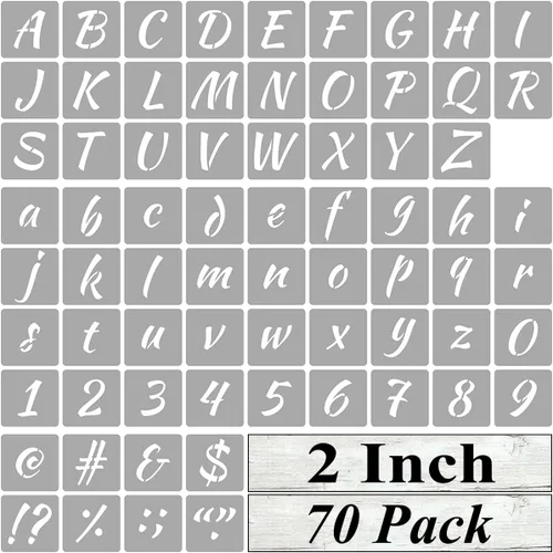 Miniatura 8 de Plantillas de letras del alfabeto de 1 pulgada para pintar, paquete de 70 plantillas de letras y números con letreros para pintar sobre madera