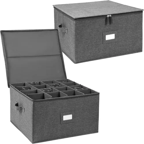 Miniatura 12 de Estuches de almacenamiento para copas, caja contenedora de almacenamiento de copas de vino de carcasa rígida con divisores para 12 copas de vino