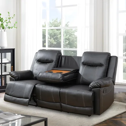 Muebles de sala de estar, sofá reclinable de cuero, sofá reclinable manual con portavasos para casa/dormitorio/oficina/apartamento (negro/1 pieza)