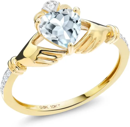 Miniatura 41 de Gem Stone King Anillo de compromiso claddagh celta irlandés de oro amarillo de 10 quilates con piedra preciosa en forma de corazón de 0.236 in