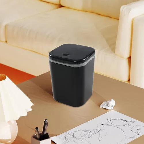Miniatura 5 de Cubo de basura pequeño de 0.5 galones para encimera, cesta de basura de escritorio pequeña, color negro Mini basurero de escritorio con botón