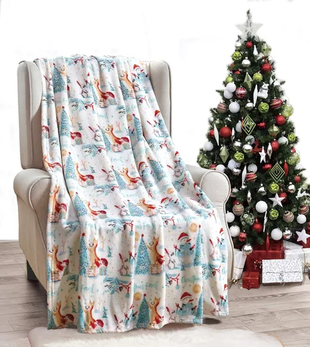 Miniatura 31 de Valerian Manta de Navidad de Terciopelo de Lujo Ultra Suave al Tacto Suave, Cálida, Acogedora Manta/Frazada de Forro Polar con Estampado