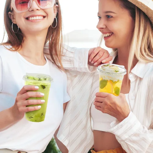 Miniatura 8 de BYSNOW Paquete de 100 vasos de plástico transparente de 16 onzas con tapas, tazas desechables para café helado con tapas para sorber, vasos