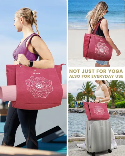 Miniatura 6 de Gonex Bolsa para Esterilla de Yoga, Bolsa de Gimnasio Tipo Tote con Múltiples Bolsillos para Mujeres y Hombres, Portaesterillas de Yoga de Lona