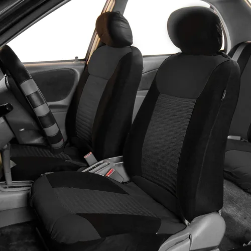 Miniatura 2 de FH Group Fundas de asiento de coche de tela de alta calidad, juego de tres filas, fundas de asiento de automóvil color negro sólido, bolsa de aire