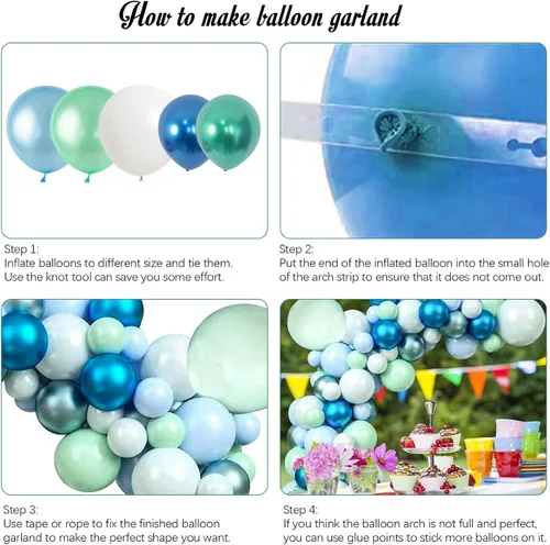 Miniatura 3 de Kit de guirnalda de globos de 125 piezas azul verde macarrón y globos azul metálico plateado para decoración de fiestas de cumpleaños, jubilación