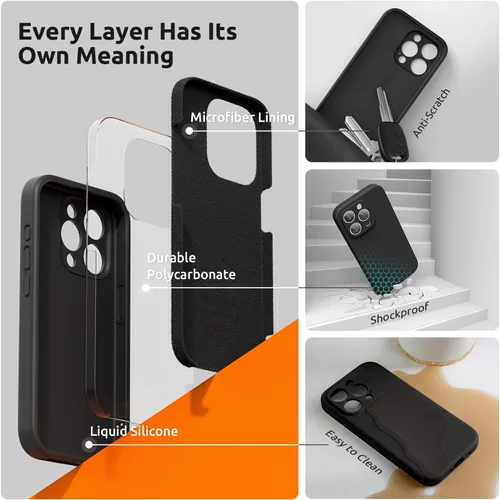 Miniatura 7 de SURPHY Funda diseñada para iPhone 15 Pro Max con protector de pantalla y cordón, correa de teléfono y funda de silicona líquida para teléfono