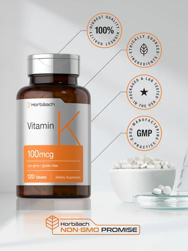 Miniatura 6 de Horbäach Suplemento de vitamina K 100mcg 120 tabletas Suplemento vegetariano, sin OMG y sin gluten