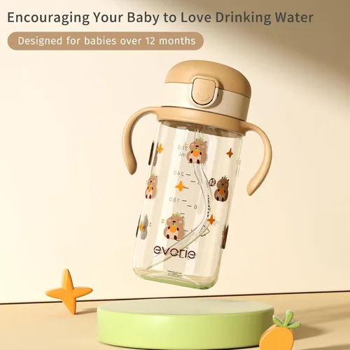Miniatura 7 de Evorie Tritan - Vaso para sorber con pajita a prueba de derrames, 10 onzas para bebés y niños pequeños de 1 a 3 años, botella de agua con pajita sin