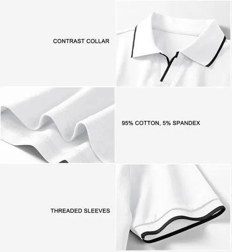 Miniatura 6 de Aiyino Polo de manga corta para hombre, estilo casual, ajustado, cuello en V, diseño básico, de algodón