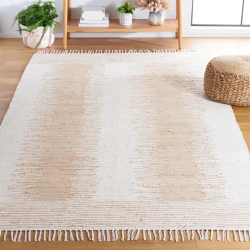 Miniatura 11 de SAFAVIEH Colección Montauk - Alfombra decorativa, 2 pies 3 pulgadas x 5 pies, color beige con flecos de algodón hecho a mano, ideal para zonas