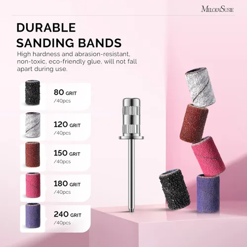 Miniatura 2 de MelodySusie Juego de 202 bandas de lijado para taladro de uñas, 5 colores gruesos y medianos de grano fino Efile Sand Set 80#120#150#180#240# 2