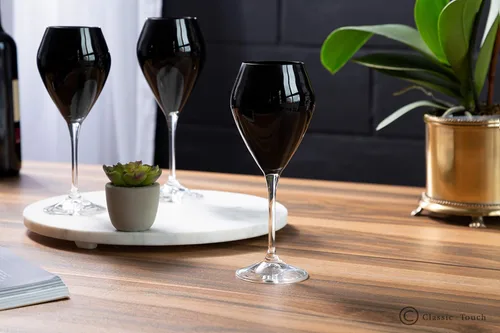 Miniatura 3 de Vasos de colores en forma de V con tallo transparente - Juego de 6 rellenos de 14 onzas (negro)