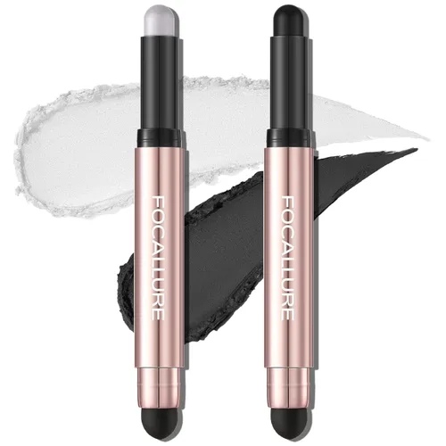 FOCALLURE 2 lápices de sombra de ojos sin arrugas, lápiz de sombra de ojos en crema brillante y mate, larga duración, impermeable, iluminador de