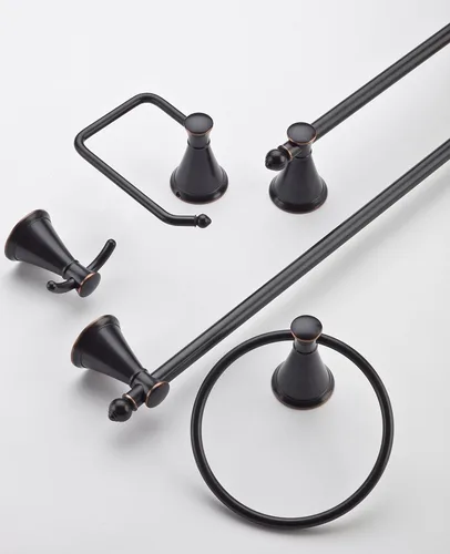 Miniatura 4 de Pfister Saxton BRHGL1Y - Gancho para toallas de baño de doble gancho, montaje en pared, atornillado, acabado de bronce toscano