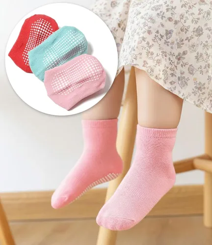 Miniatura 6 de CHUNG Calcetines antideslizantes de algodón para niños pequeños con agarre inferior para niños y niñas, 12 pares