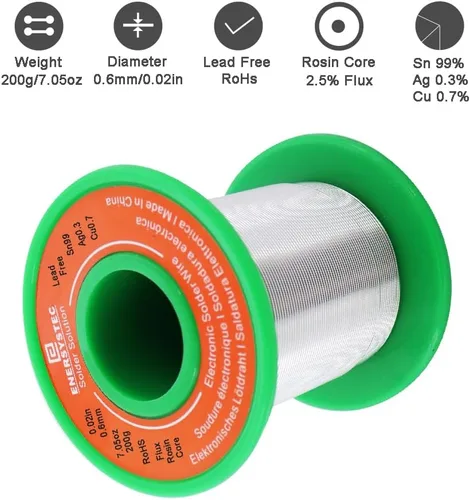 Miniatura 2 de Alambre de soldadura fino Núcleo de colofonia de calibre fino Electrónica Soldadura sin plomo 0.02 7.05oz Soldadura eléctrica de plata 0.024 in 7.05