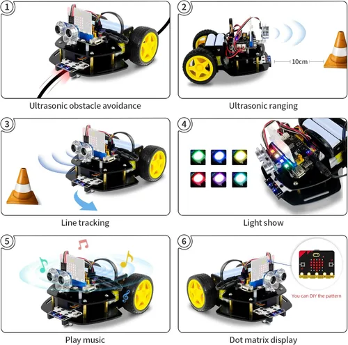 Miniatura 2 de Microbit - Kit de coche robot 2WD para Micro:bit V2 y V1.5 (no contenido), coche de codificación gráfica de código de imagen con sensor ultrasónico
