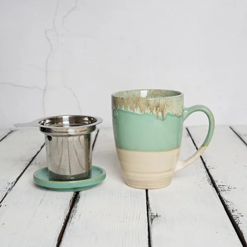 Miniatura 6 de Bosmarlin Taza de té de cerámica con infusor y tapa, 13.5 onzas, 5 colores a elegir, apta para lavavajillas y microondas, esmalte reactivo, taza