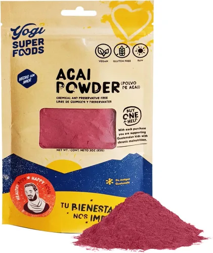 Yogi Super Foods Polvo de bayas de acai, polvo de acai liofilizado, polvo de acai orgánico para cuencos de batidos, alto en antioxidantes densos en