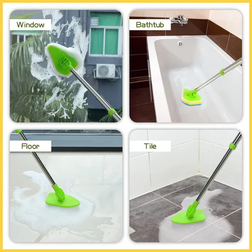 Miniatura 7 de Cepillo de limpieza con mango largo, 2 en 1, extensible, para baño, con 2 cerdas rígidas y 4 esponjas con mango largo, limpiador ligero desmontable