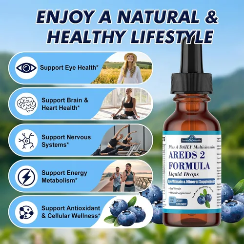 Miniatura 5 de AREDS 2 + Formula Liquid Drops for Macular Health, suplemento 22 en 1 de vitaminas y minerales para los ojos con luteína y zeaxantina, cobre, zinc