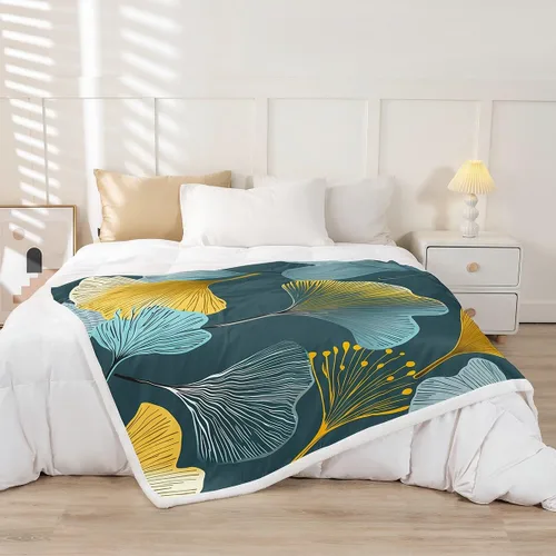 Miniatura 2 de Manta de hojas de Ginkgo de color amarillo, verde azulado, Ginkgo Biloba, manta de forro polar para niños y niñas, manta botánica de 40 x 50