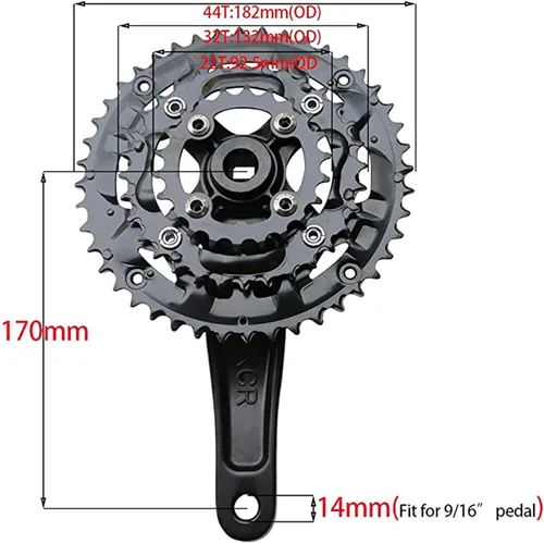 Miniatura 7 de Andeshunk - Juego de bielas de bicicleta de montaña de 27 velocidades Hueco Plato integrado para bicicleta, piñón rojo Juego de bielas negro