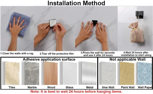 Miniatura 6 de Ganchos para Toallas de Baño, Paquete de 2 Ganchos Cuadrados Autoadhesivos para Abrigos, Gancho Resistente para Bata Sin Perforación, Colgador