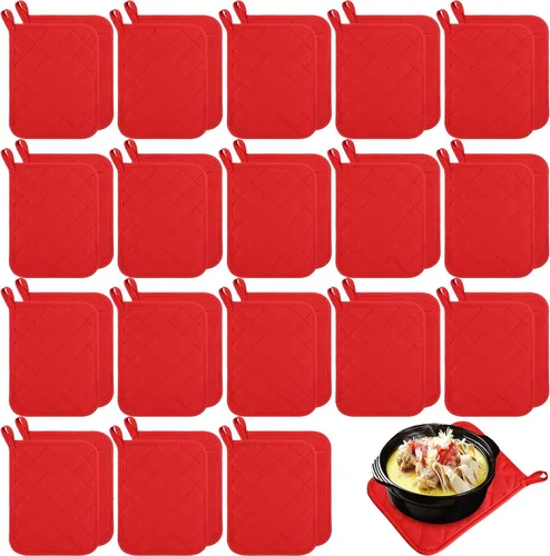 Hoolerry 20 Piezas Agarraderas para Ollas con Bolsillo Sublimación 7x9'' Algodón Agarraderas para Ollas de Horno a Granel con Lazos Colgantes Rojo